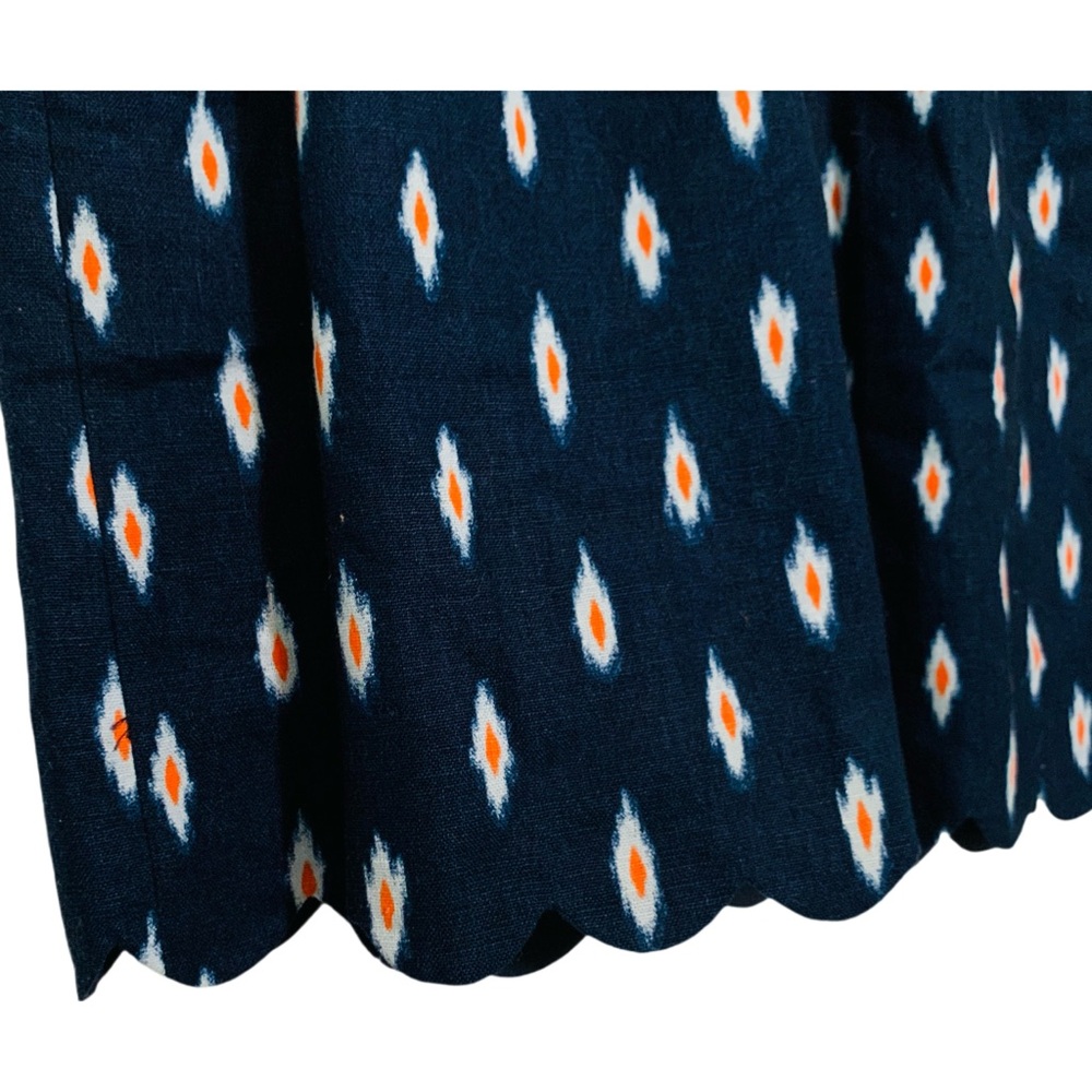 J Crew Ikat Printed Scalloped Sidewalk Skirt Size 4 Linen Blend Navy Blue - Picture 4 of 12